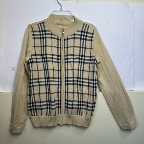 BALENCIAGA Nova Check Zipper Cardigan Knit Jacket Sweater Logo Neutral Wool Blnd - Picture 2 of 16